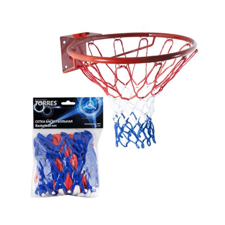 Купить Сетка баскетбольная Torres, нить 4 мм, бело-сине-красная в Урае 
